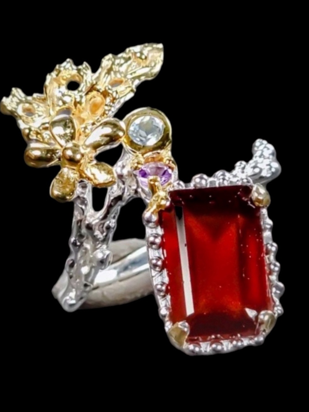 Unique, Artistic,  Genuine Garnet Ring